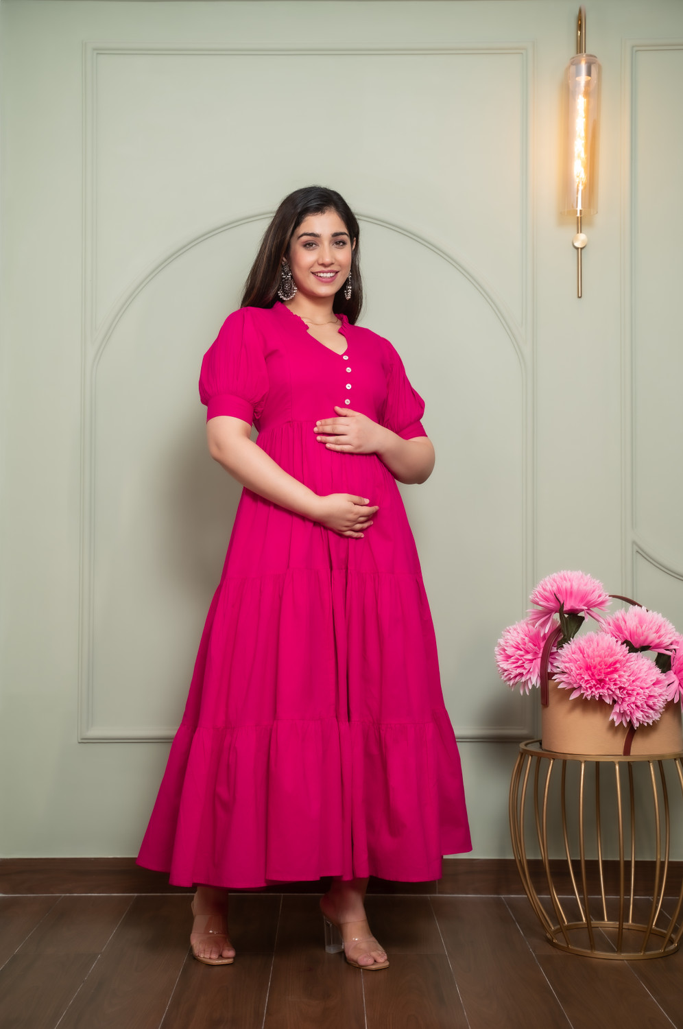 Image of KIMATERNITY Women Solid Flared Kurta