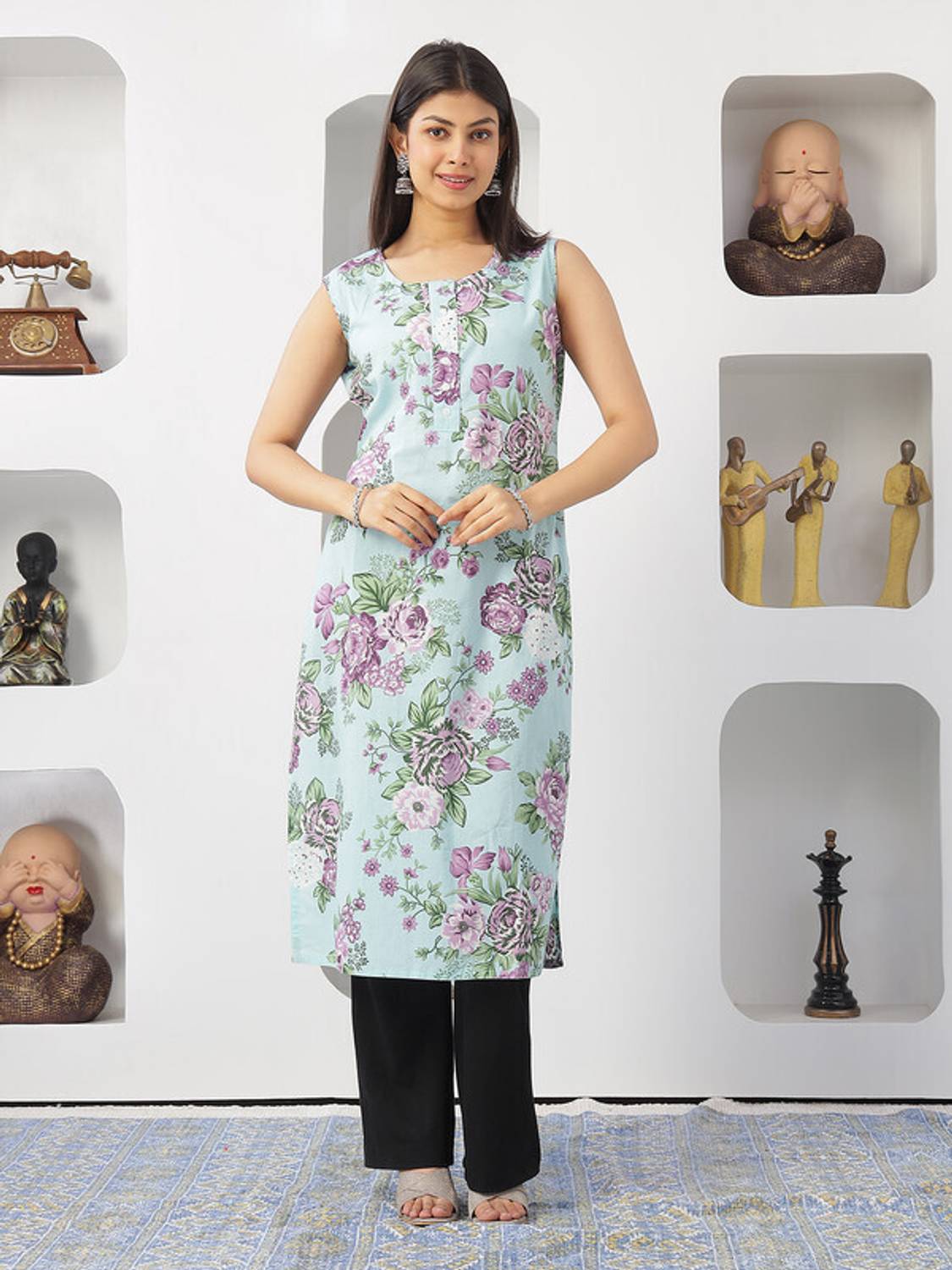 Anmi Floral Print Women Straight Kurta