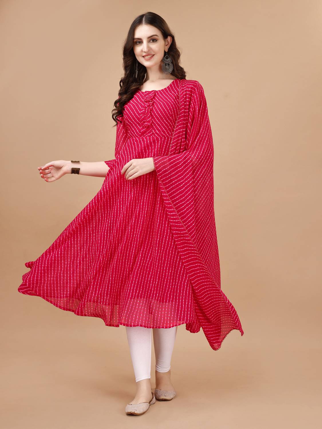 PMD Fashion Women Printed Georgette Anarkali Kurta With Attached