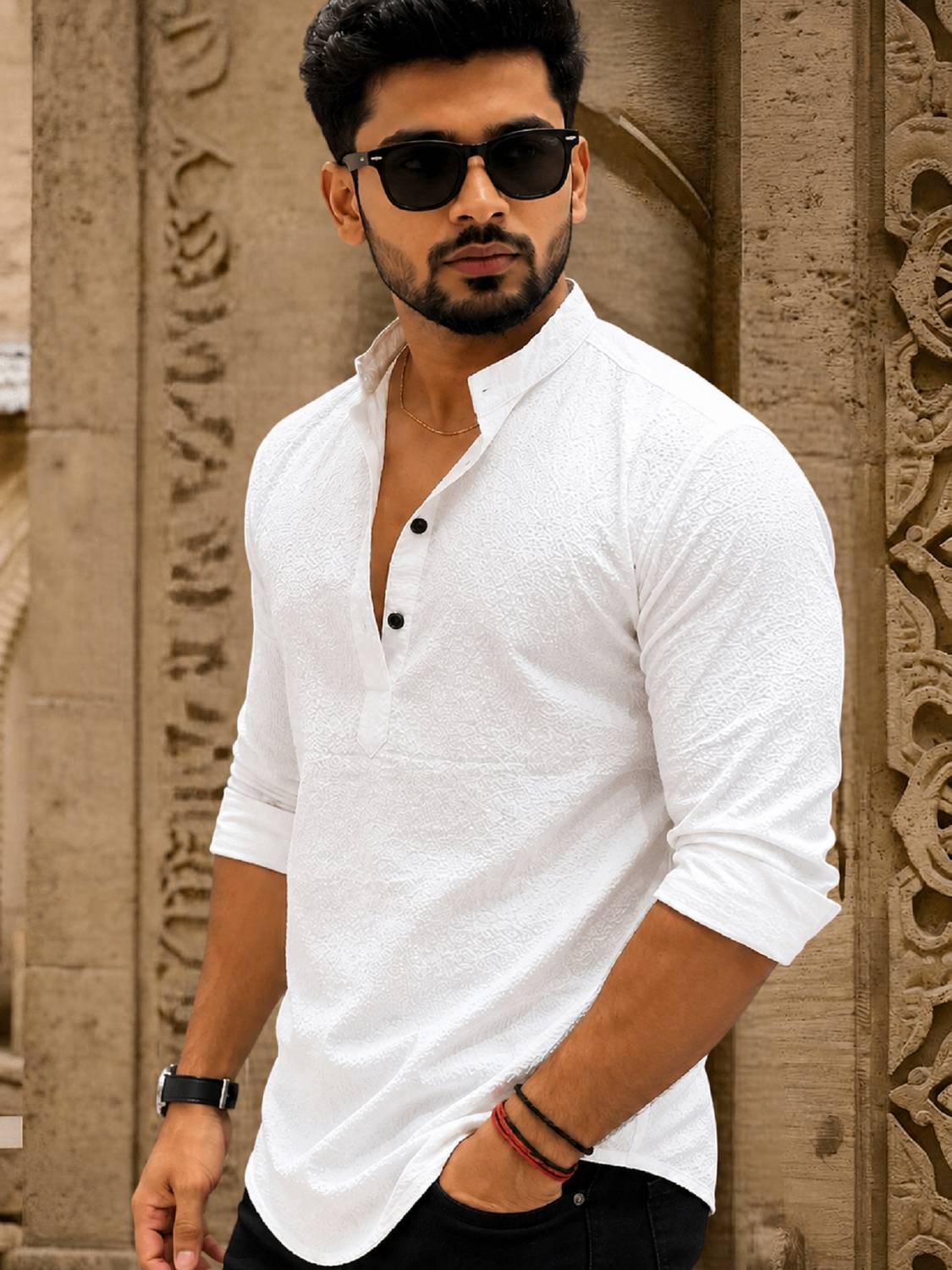 SHOOLIN Men Solid Straight Kurta White - Image 5