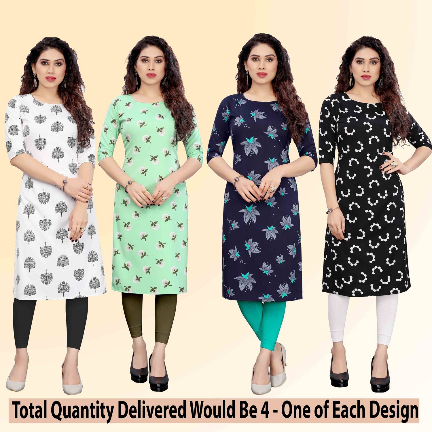 KETAKI FASHION Pack of 4 Women Printed Crepe Straight Kurta (Mult