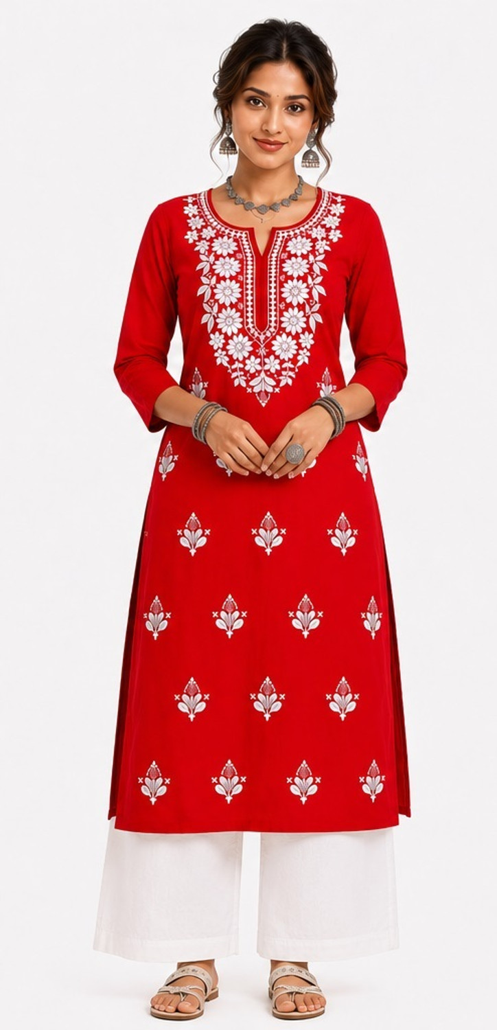 Image of JKFashionsss Women Chikan Embroidery Straight Kurta