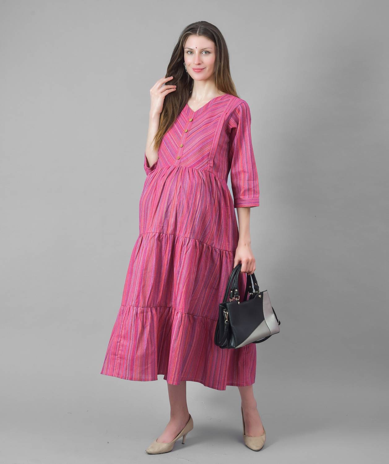 Negen Women Printed Pure Cotton Flared Kurta (Pink)