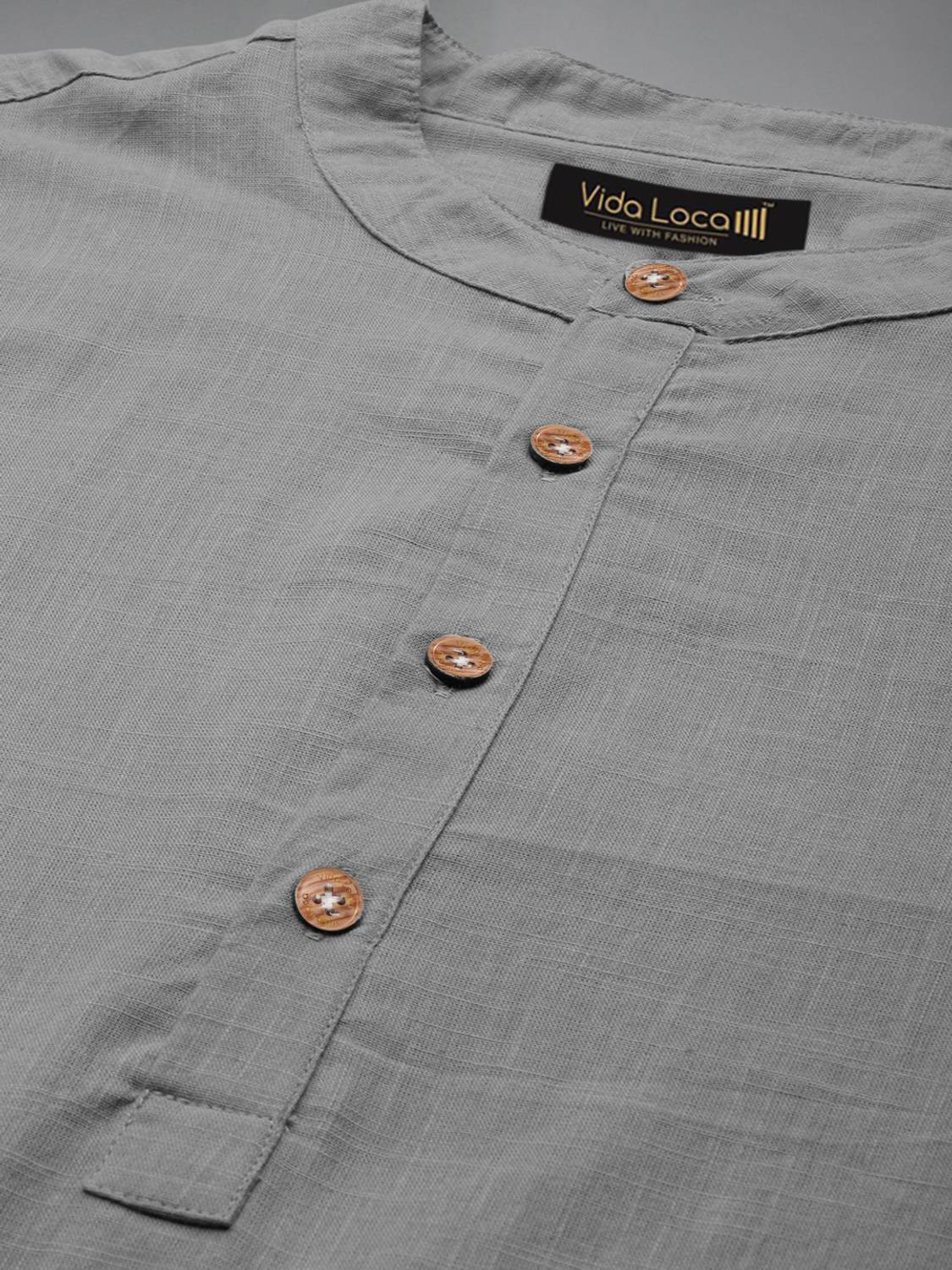 UNIFAV Men Gray Straight Kurta - Image 5