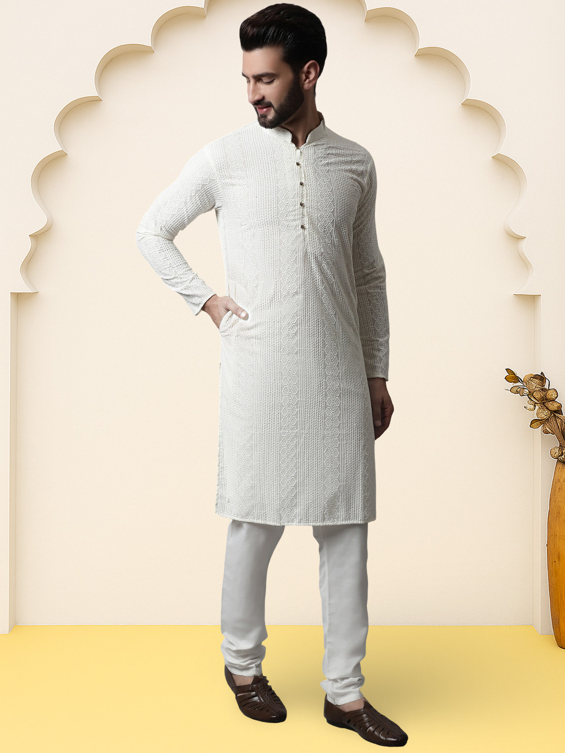 Image of Jompers Men Self Design Straight Kurta