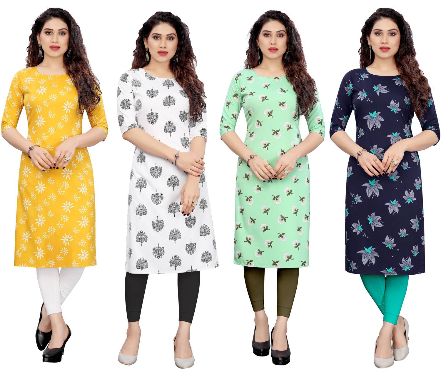 KETAKI FASHION Pack of 4 Women Printed Crepe Straight Kurta (Mult