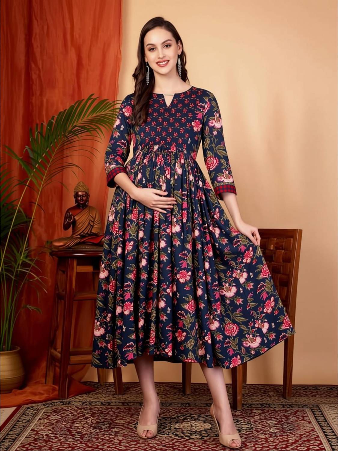 BAKNAD Women Floral Print Flared Kurta