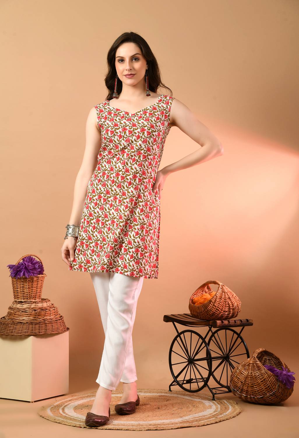 Annsh Apparel Women Printed Cotton Blend Straight Kurta (White)