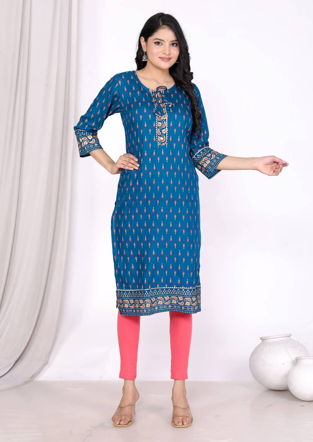 chhaya fashion Women Printed Viscose Rayon Straight Kurta (Light