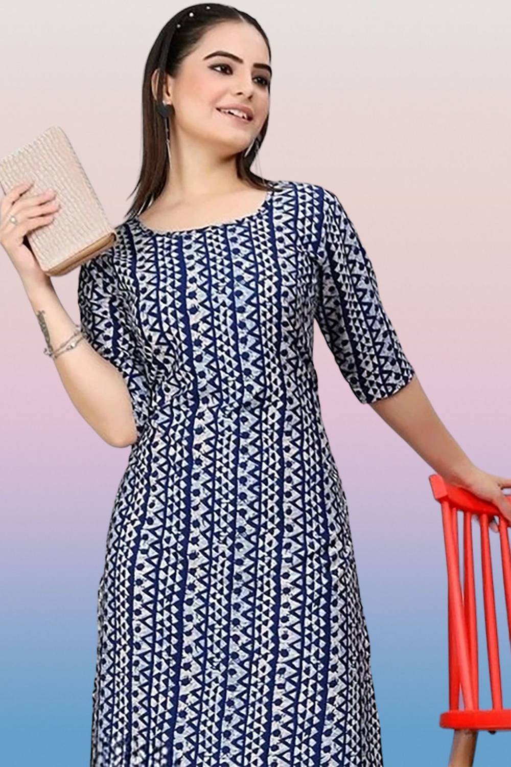 Dream Beauty Fashion Women Geometric Print Straight Kurta