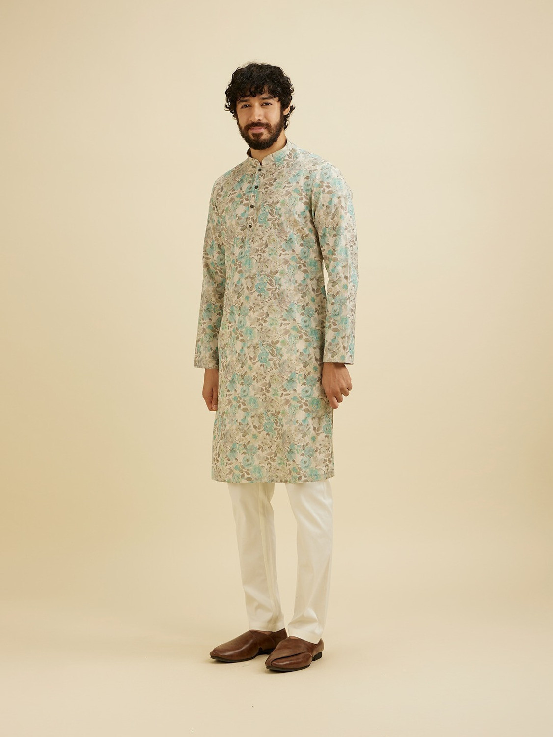 Image of MANYAVAR Men Floral Print Straight Kurta