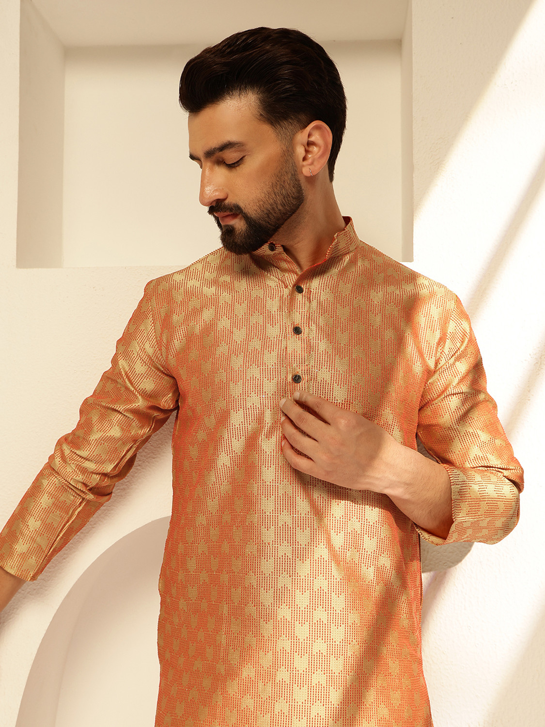 Image of SOJANYA Men Woven Design Straight Kurta