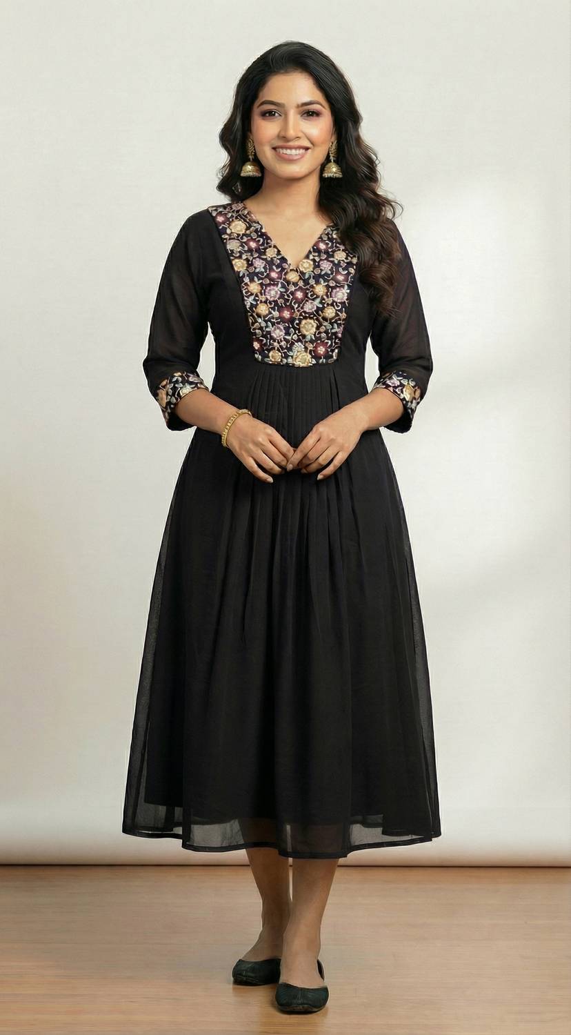 THESOFTSTITCH Women Embroidered, Embellished Georgette Anarkali K