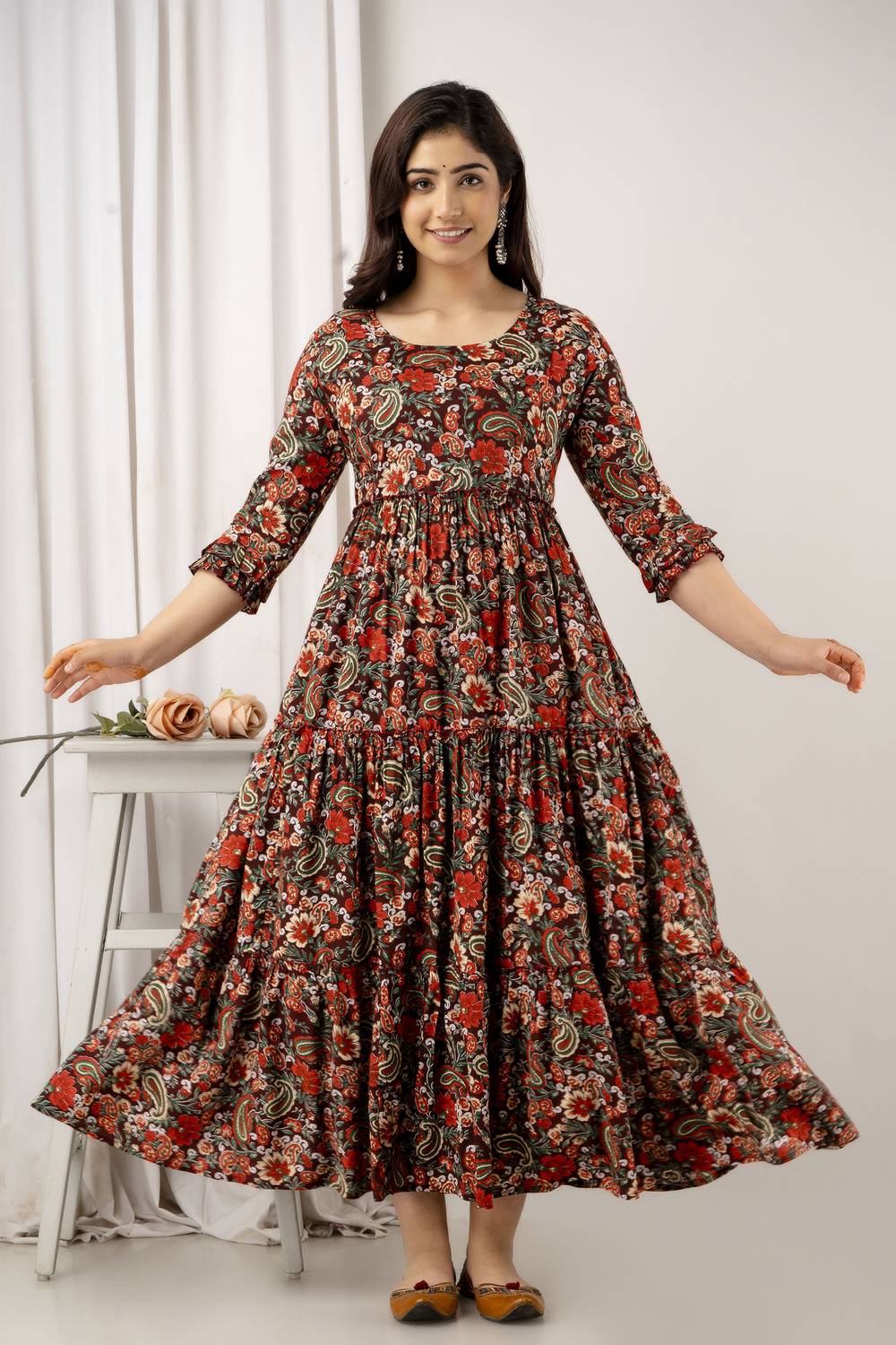Henal Women Printed Cotton Blend Flared Kurta (Multicolor)