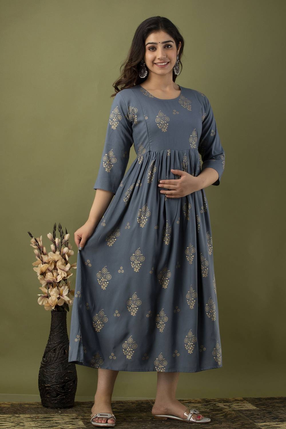 Mialo fashion Women Printed Cotton Rayon Anarkali Kurta (Grey)