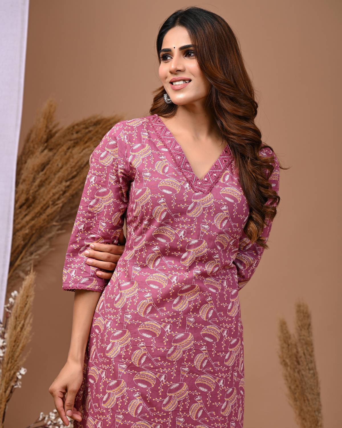 Rimeline Fashion Women Printed, Embroidered Pure Cotton Straight