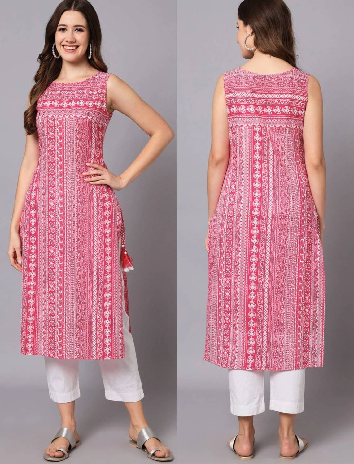 ES Fashions Women Printed Viscose Rayon Straight Kurta (Pink)