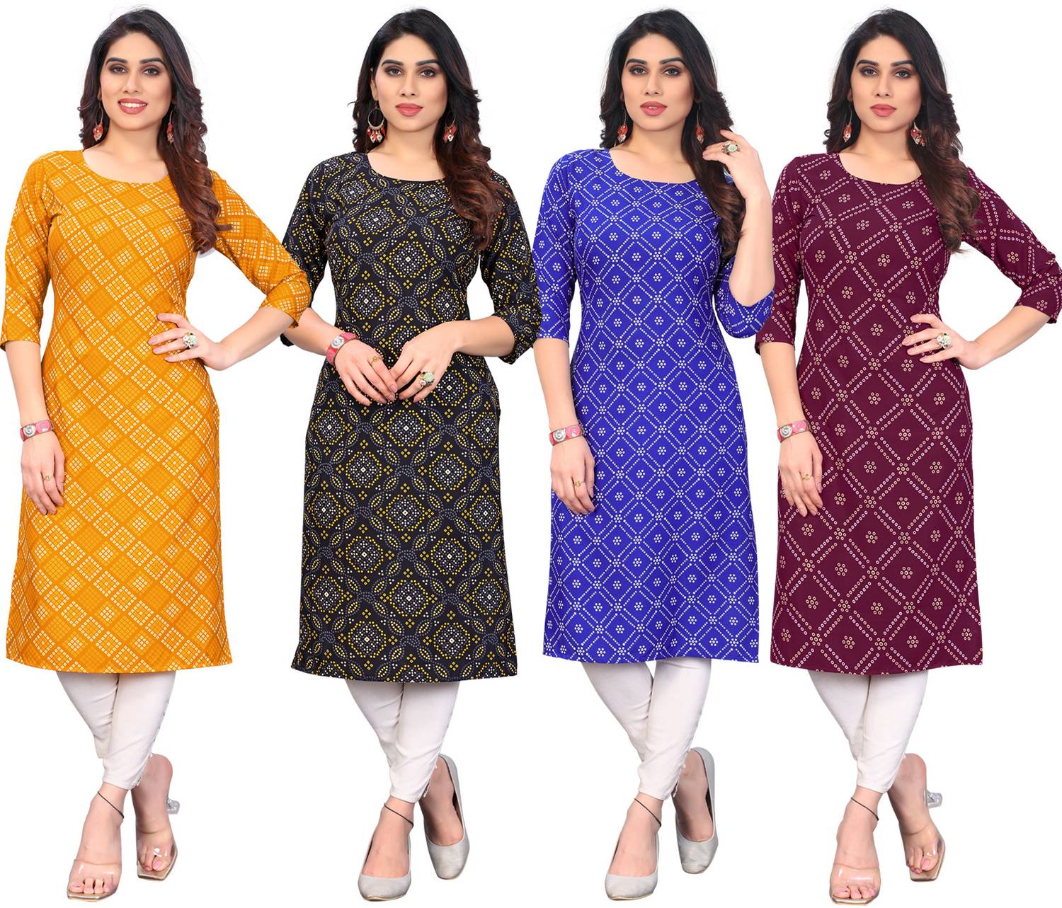 KETAKI FASHION Pack of 4 Women Printed Crepe Straight Kurta (Mult
