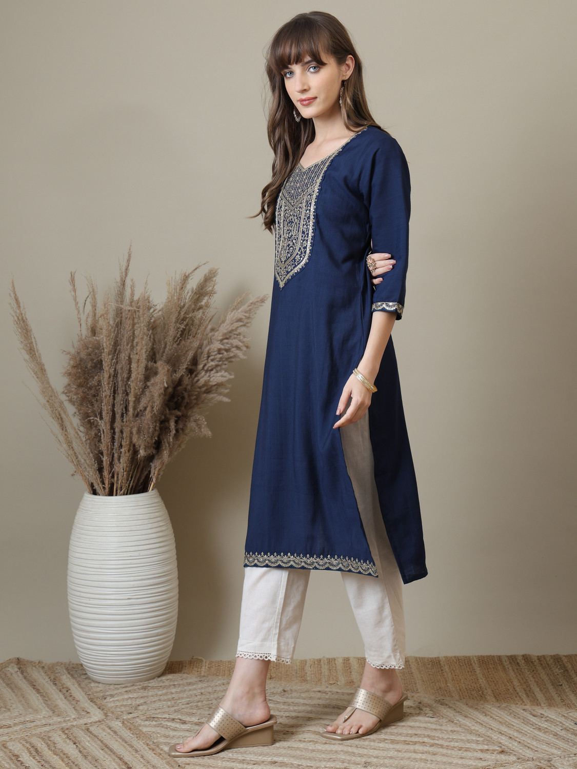 Image of Punky Women Embroidered, Embellished A-line Kurta
