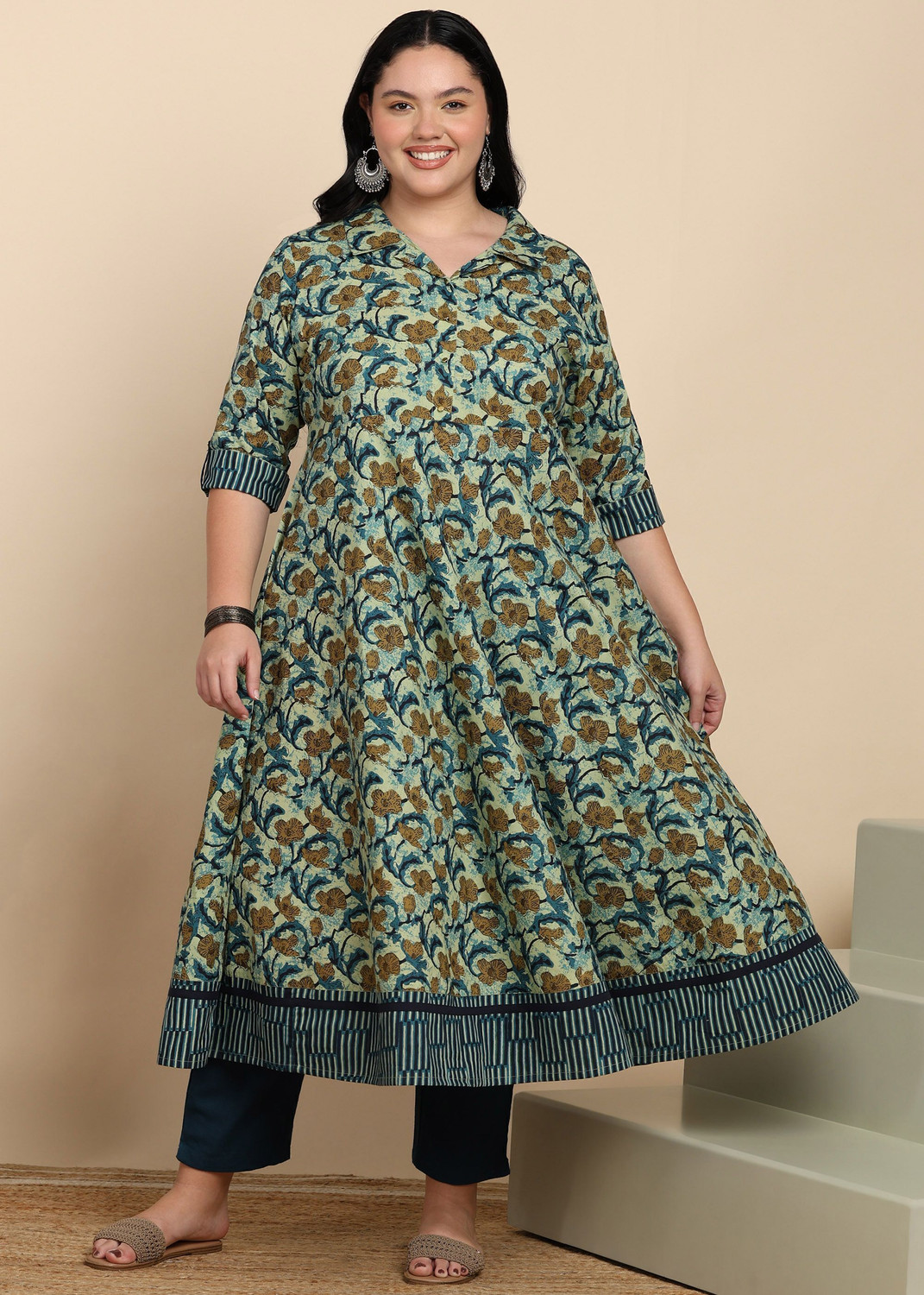 Image of Yash Gallery Women Floral Print Anarkali Kurta