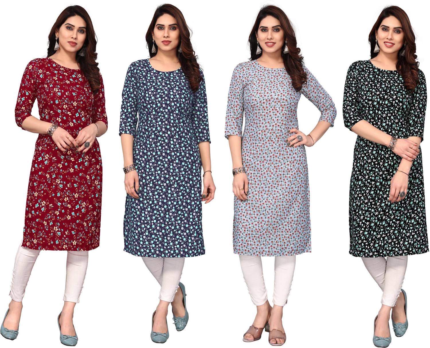 KETAKI FASHION Pack of 4 Women Printed Crepe Straight Kurta (Mult
