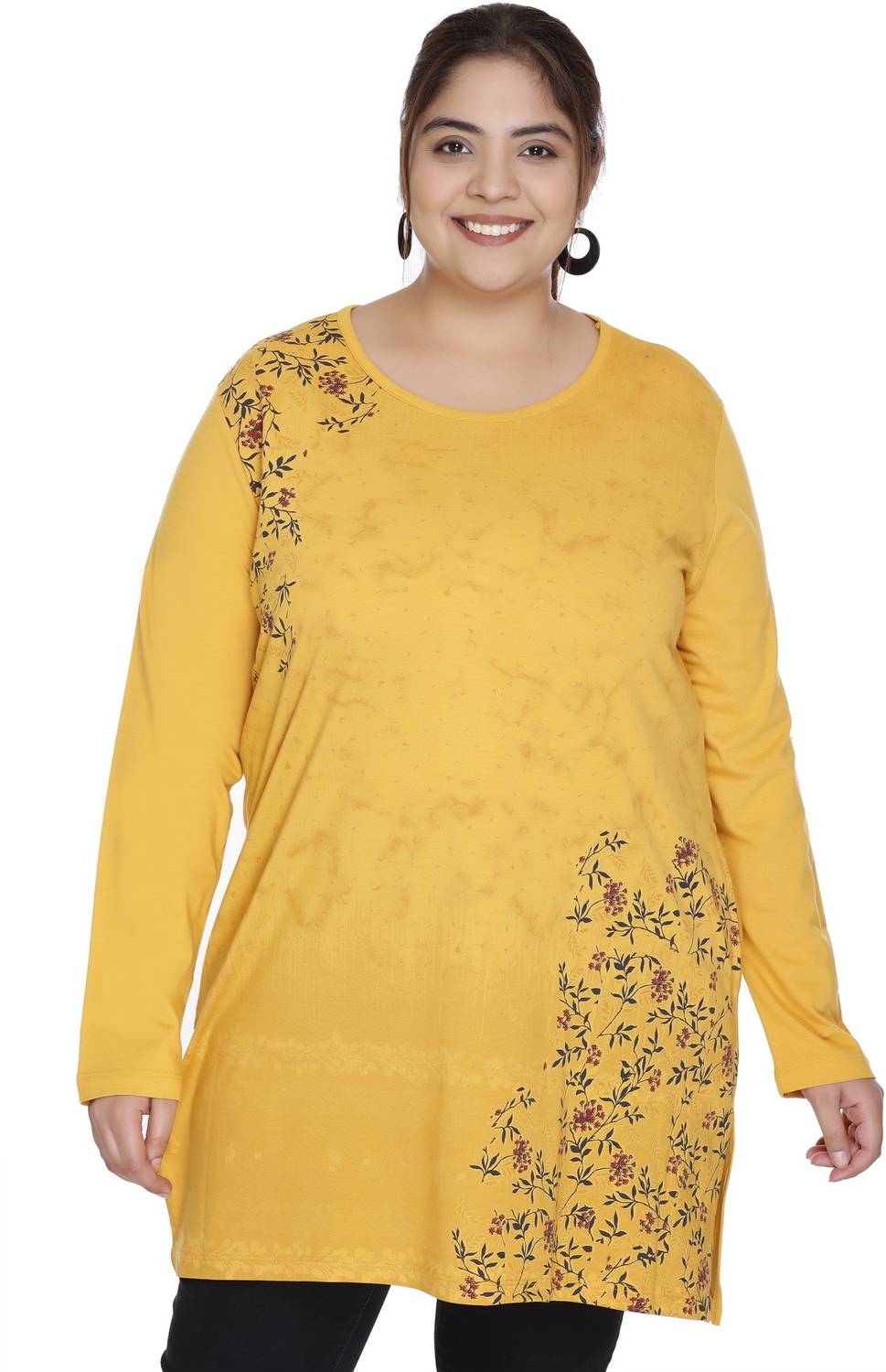 Star Touch Women Printed Cotton Blend A-line Kurta (Gold)