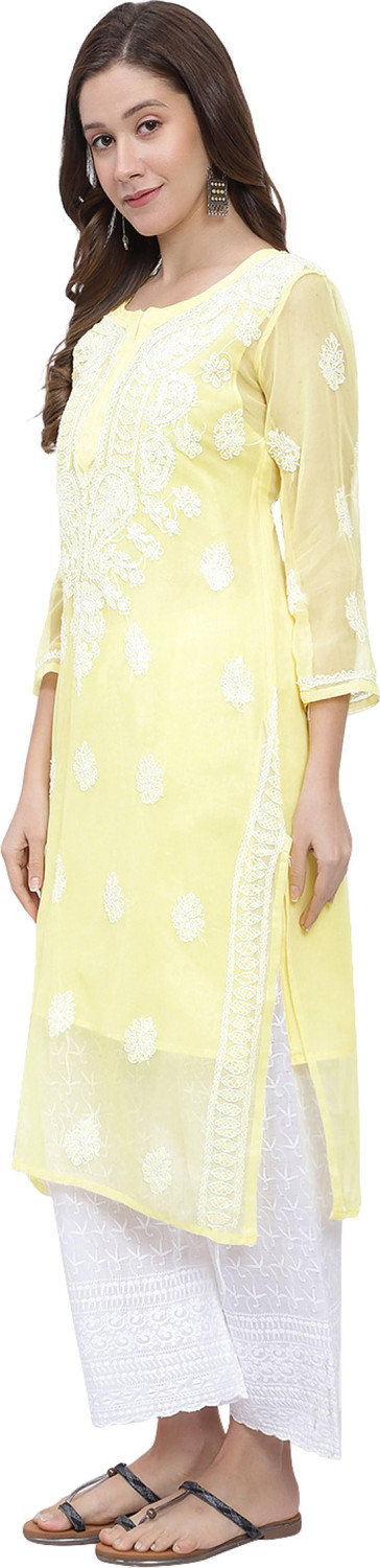 Image of Neelam Chikan Women Chikan Embroidery Straight Kurta