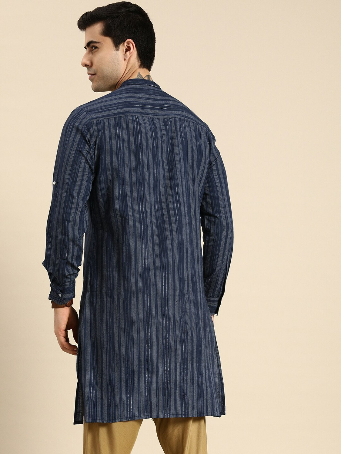 Image of ANOUK Men Striped Straight Kurta