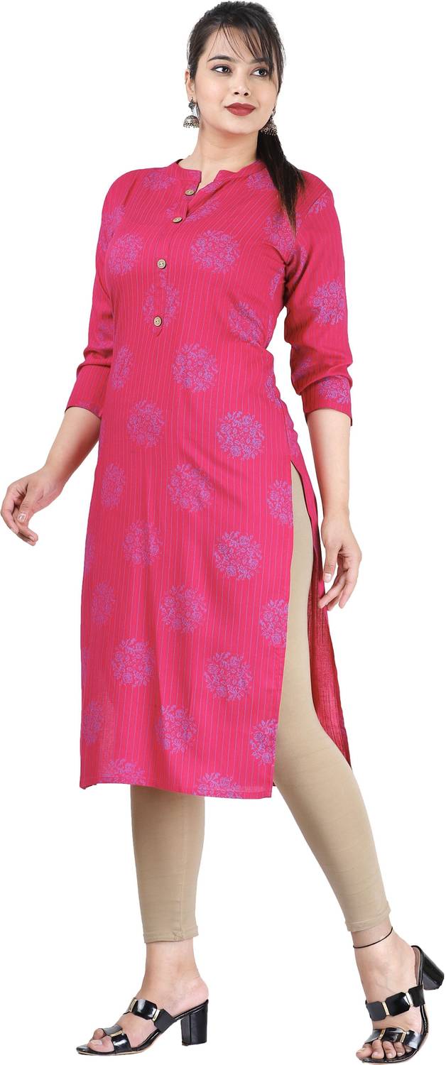 PYARELAL Women Printed Viscose Rayon A-line Kurta (Pink)