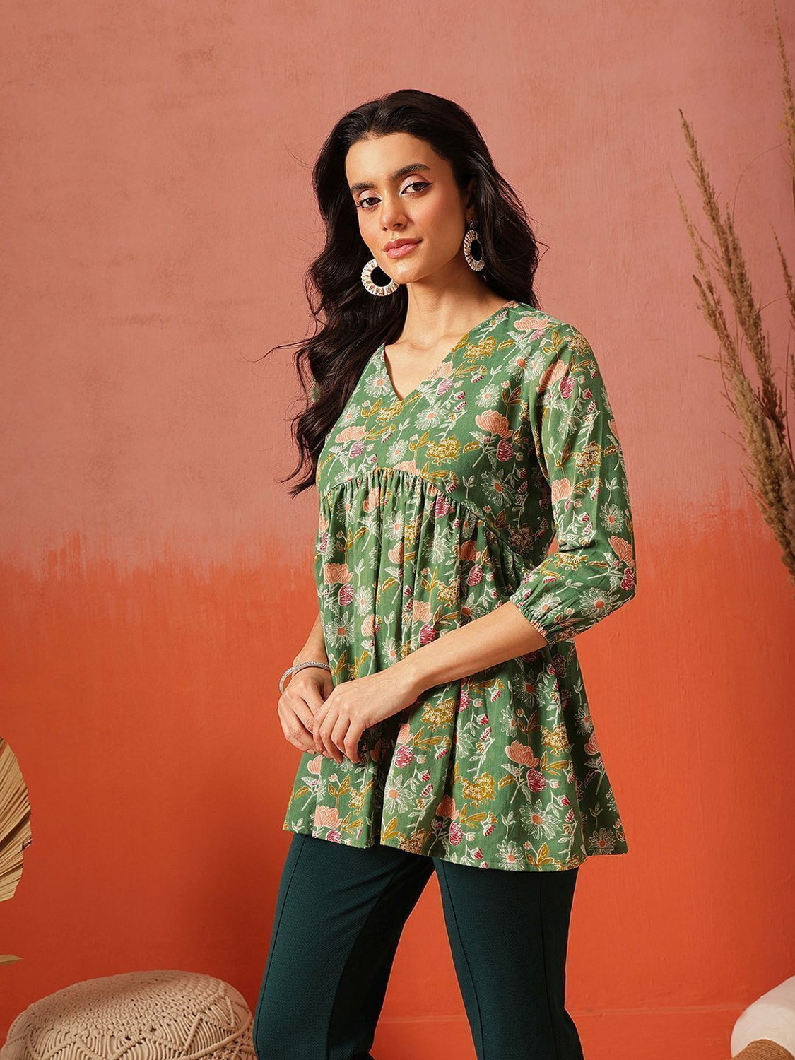 Image of Fembliss Women Floral Print Flared Kurta