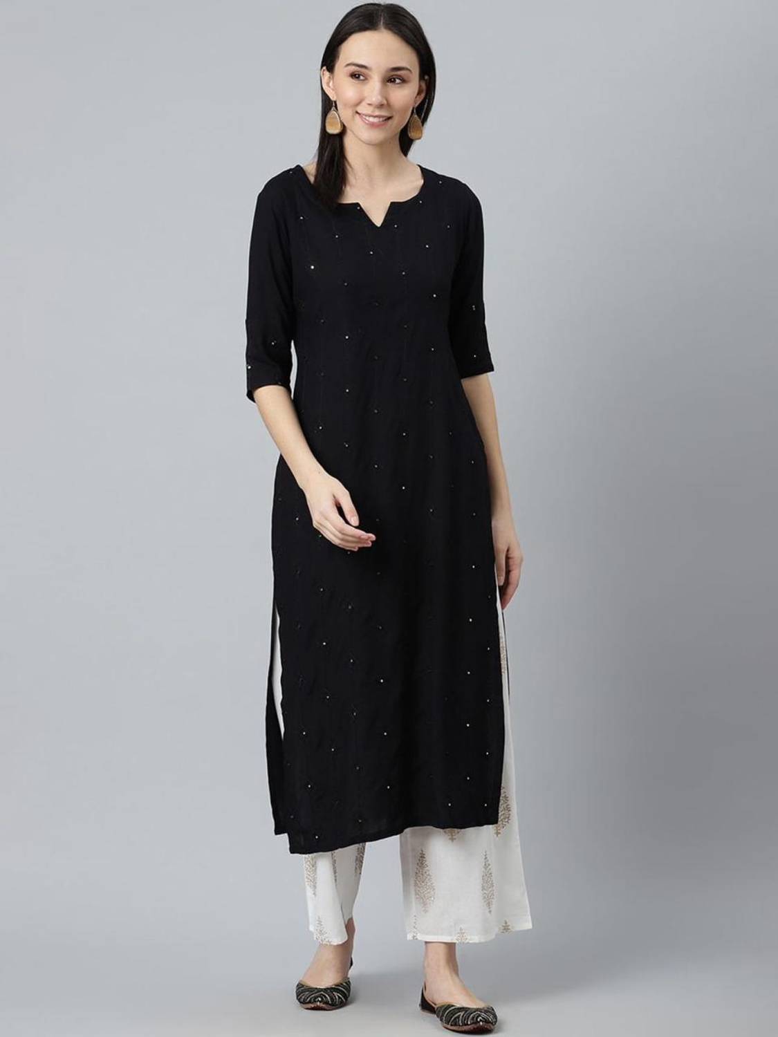Jivikacreation Women Embellished Viscose Rayon Straight Kurta (Bl