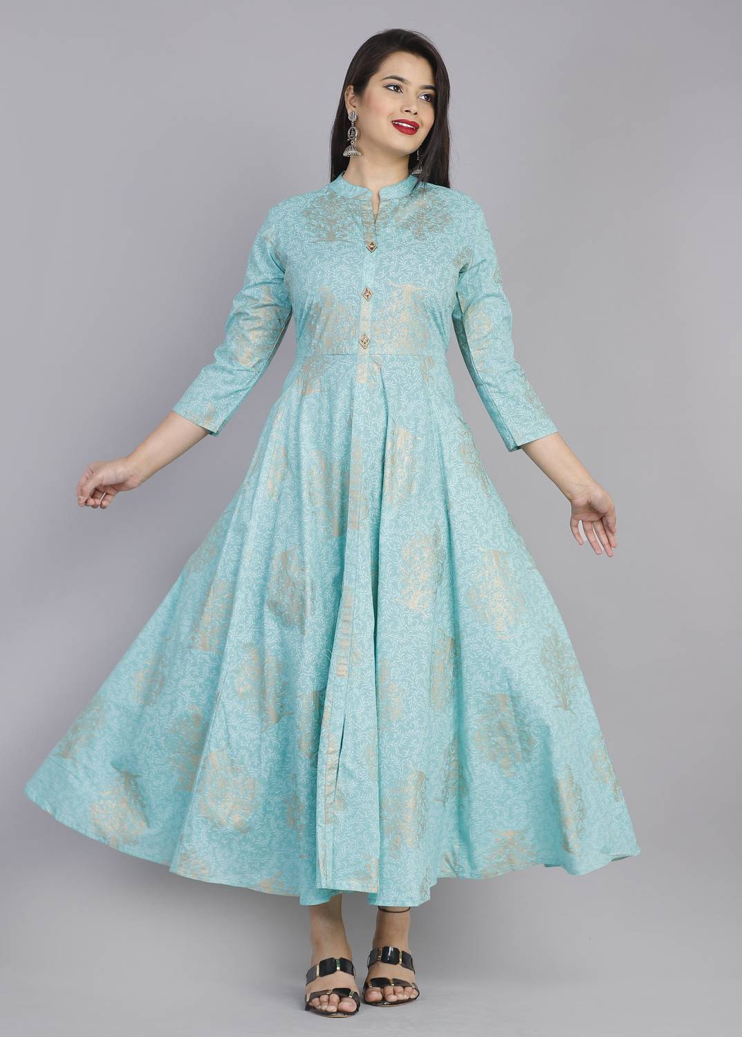 RUNICHA Women Gown Light Blue Ankle Length Dress