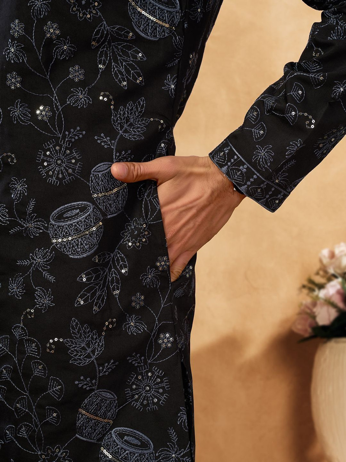 Image of House of Pataudi Men Embellished A-line Kurta