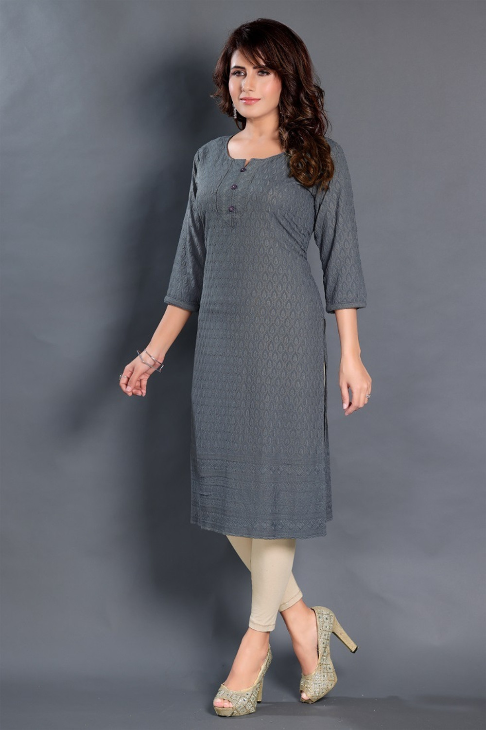 Image of Dream & Dzire Women Chikan Embroidery Straight Kurta