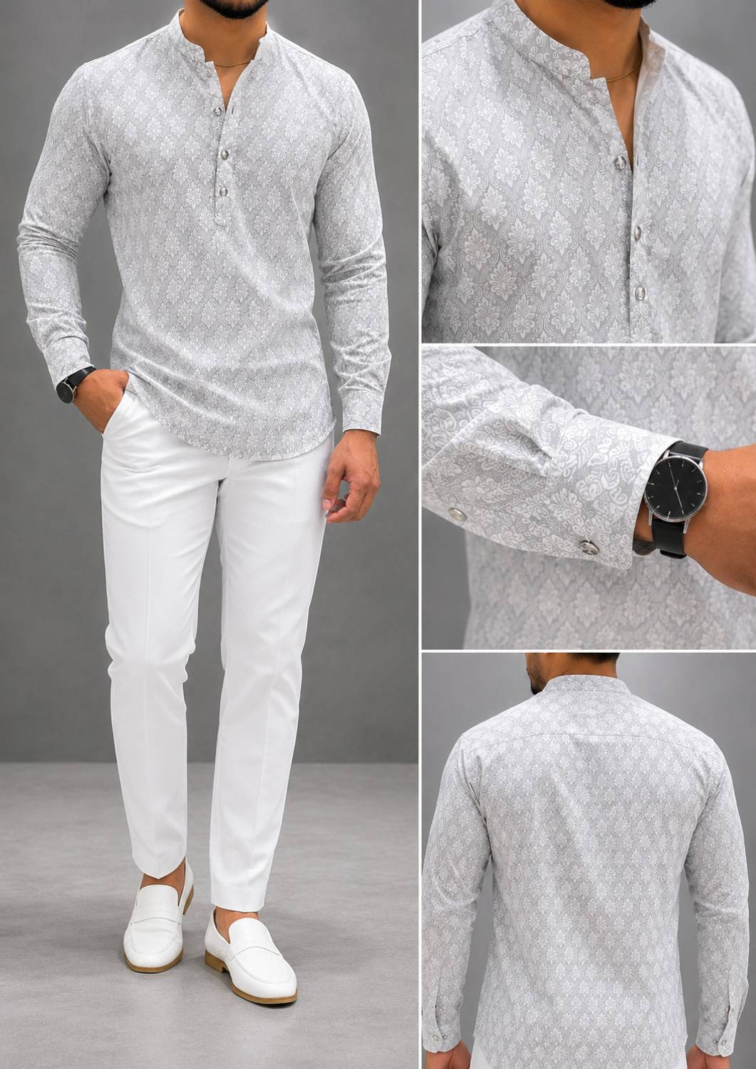 VLS Men Floral Print Asymmetric Kurta - Image 2