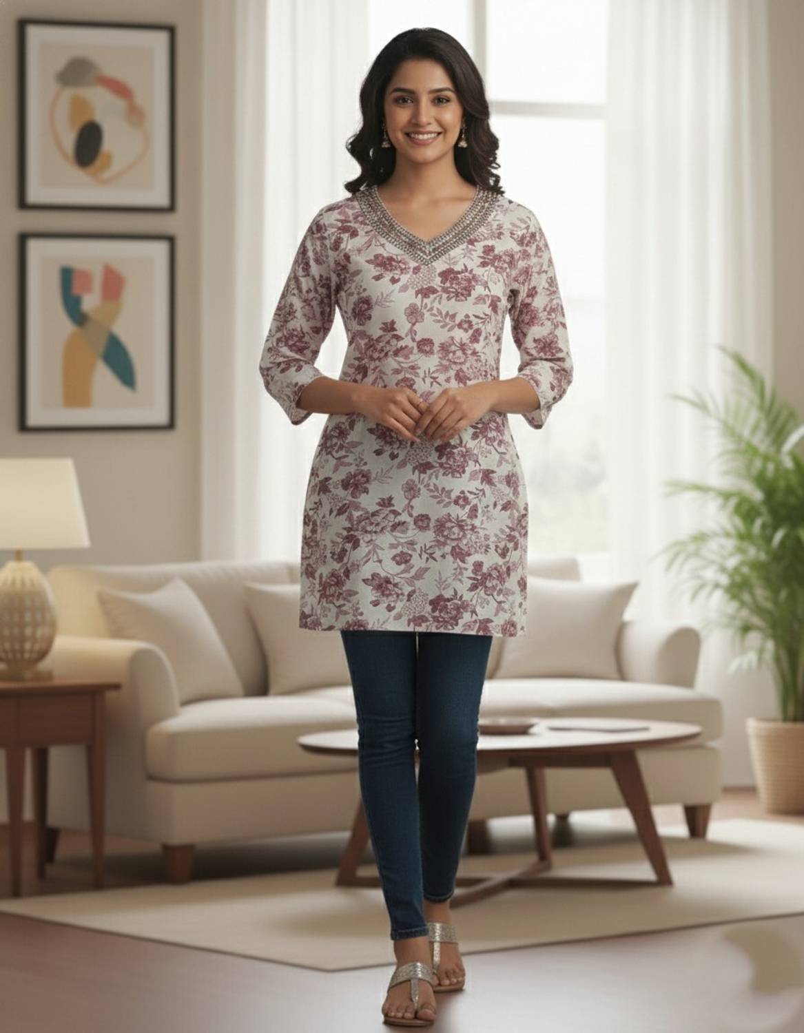 CHARVISCHOICE Women Floral Print, Printed Straight Kurta