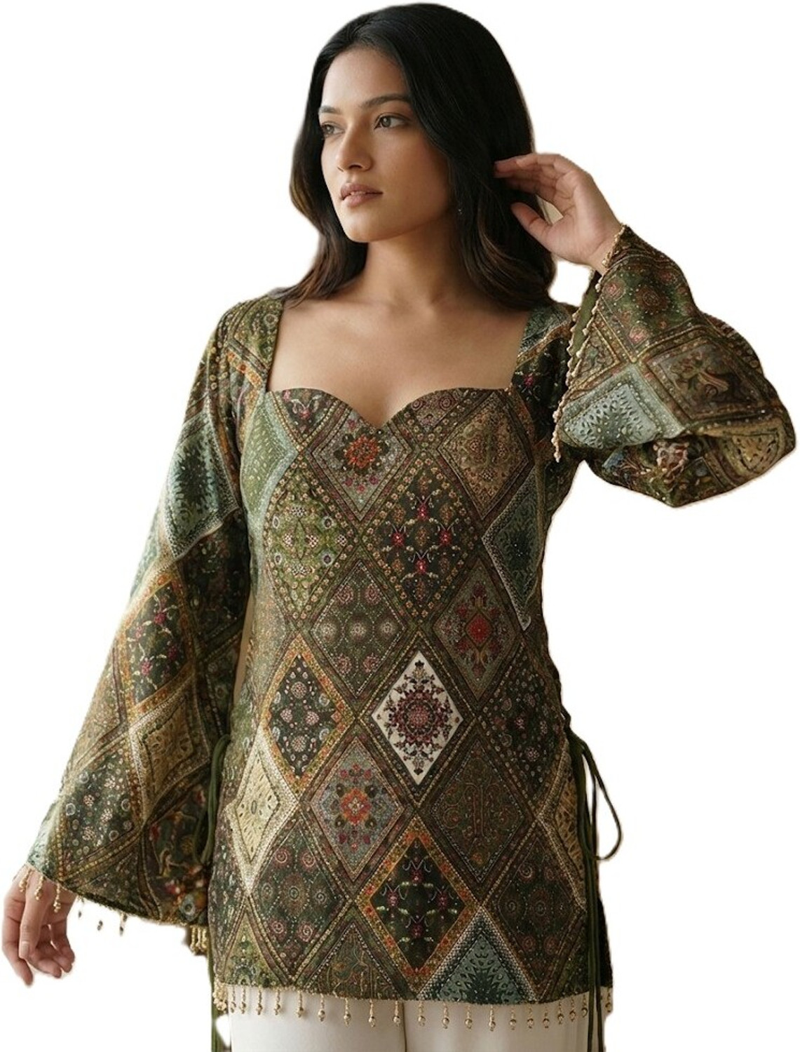 Image of Donne Tenaci Women Printed, Geometric Print Straight Kurta