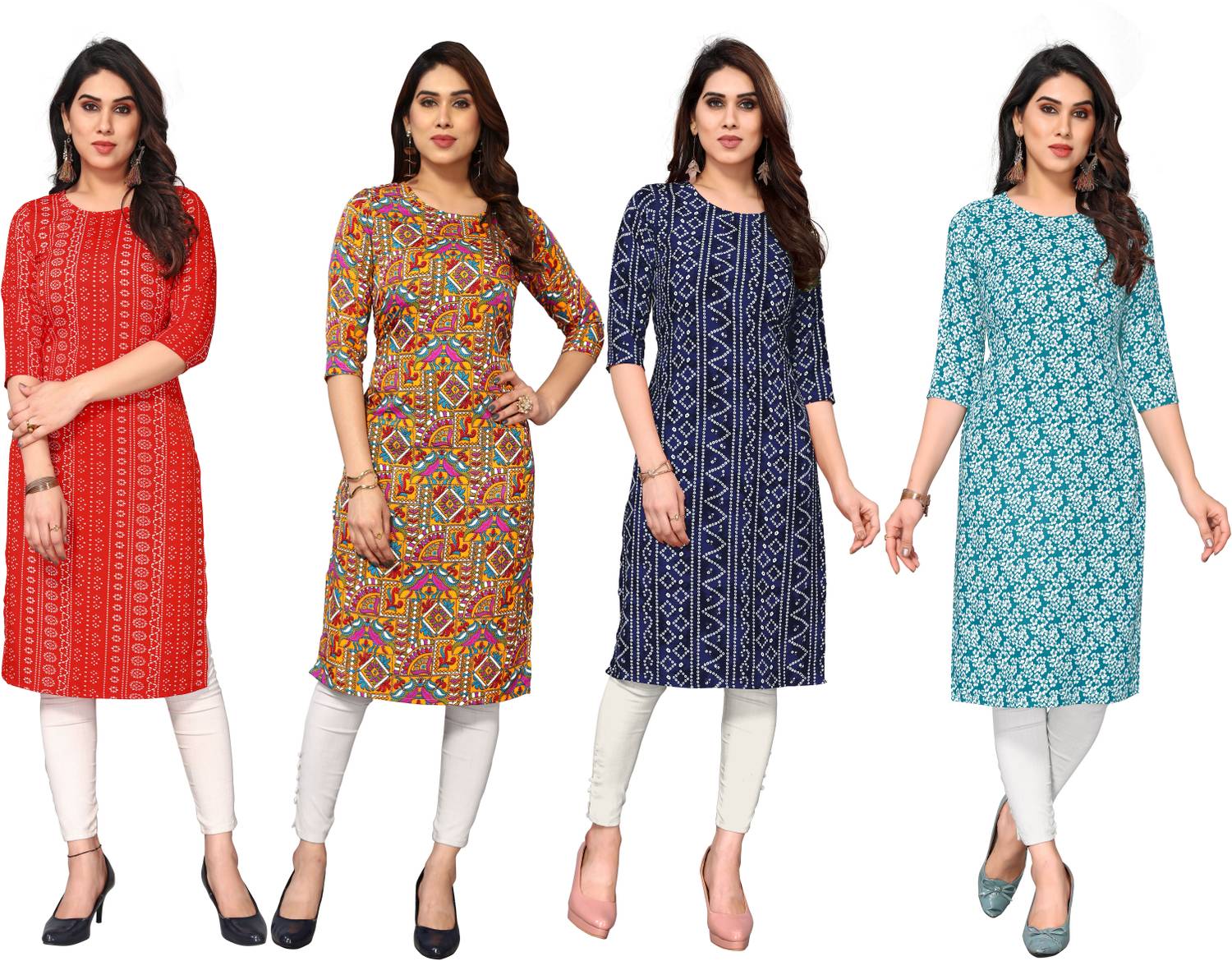 KETAKI FASHION Pack of 4 Women Printed Crepe Straight Kurta (Mult