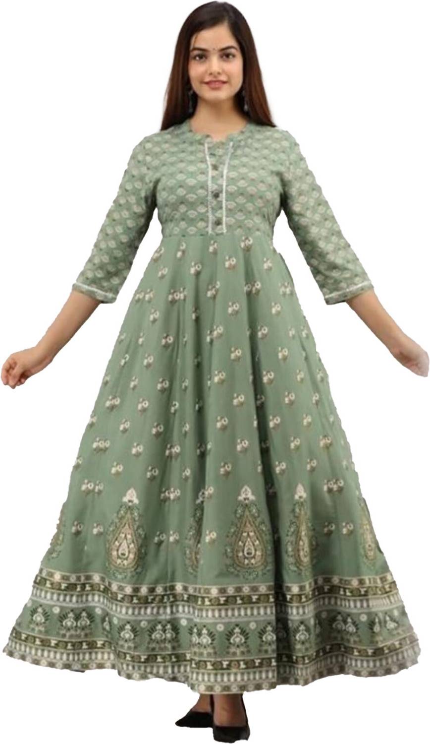 GITAFABRICS Women Kalamkari, Printed, Embellished Viscose Rayon A