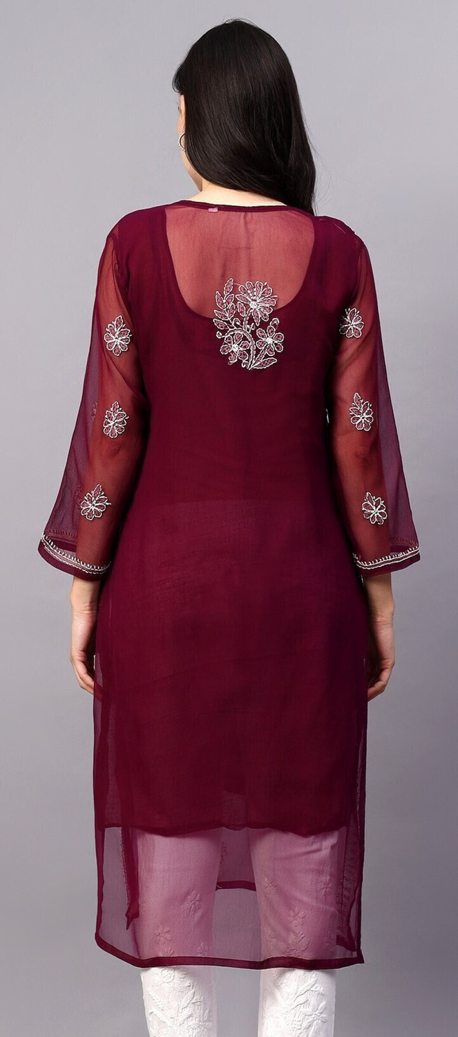Image of Neelam Chikan Women Chikan Embroidery Straight Kurta