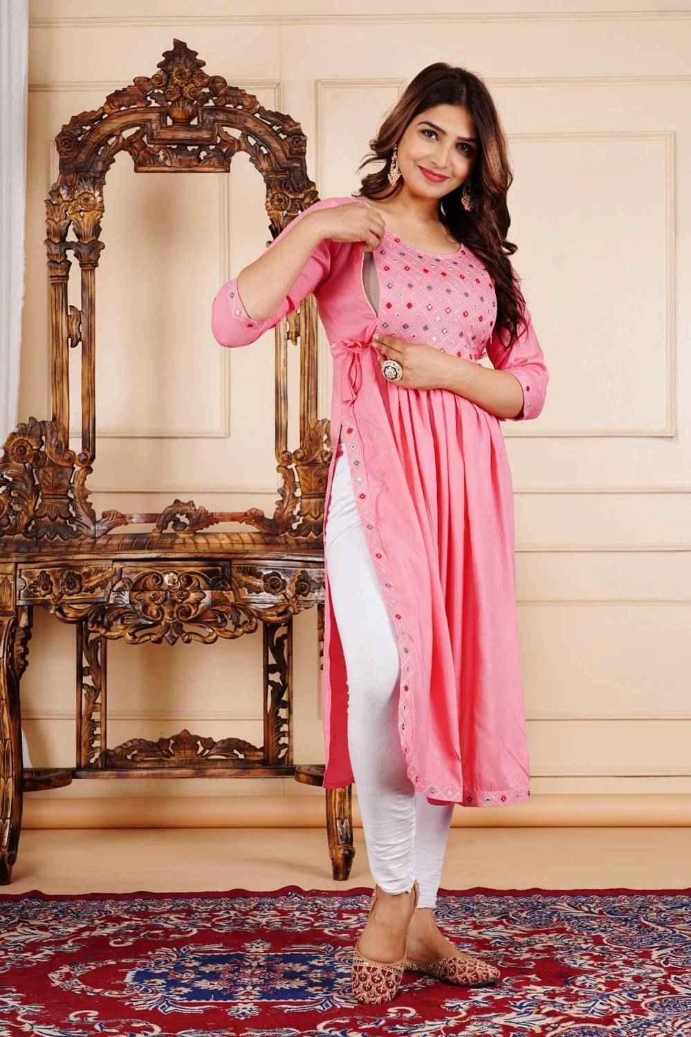 Tropwear Women Embroidered A-line Kurta
