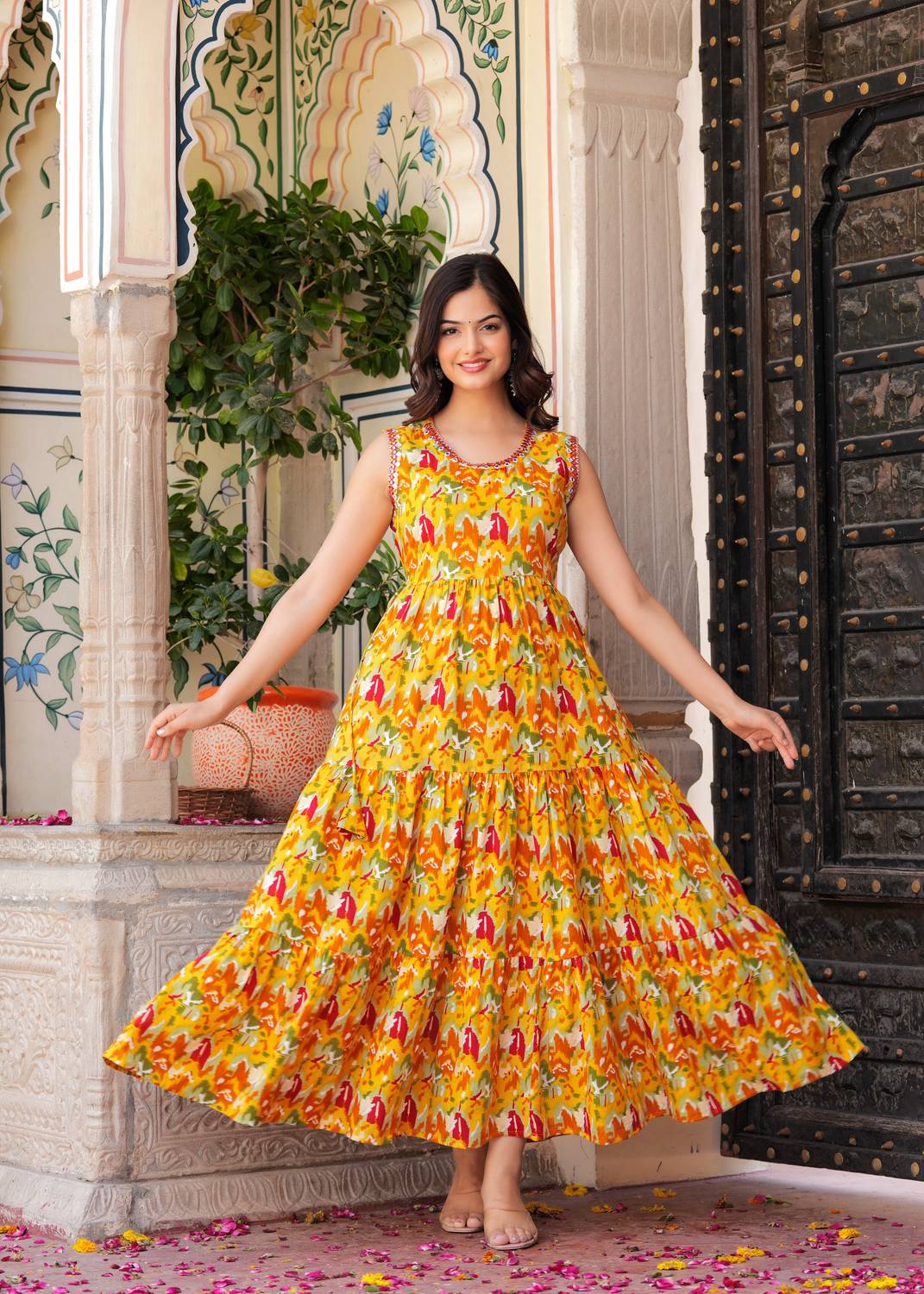 CHARVI CREATION Women Embroidered, Printed Cotton Rayon Flared Ku