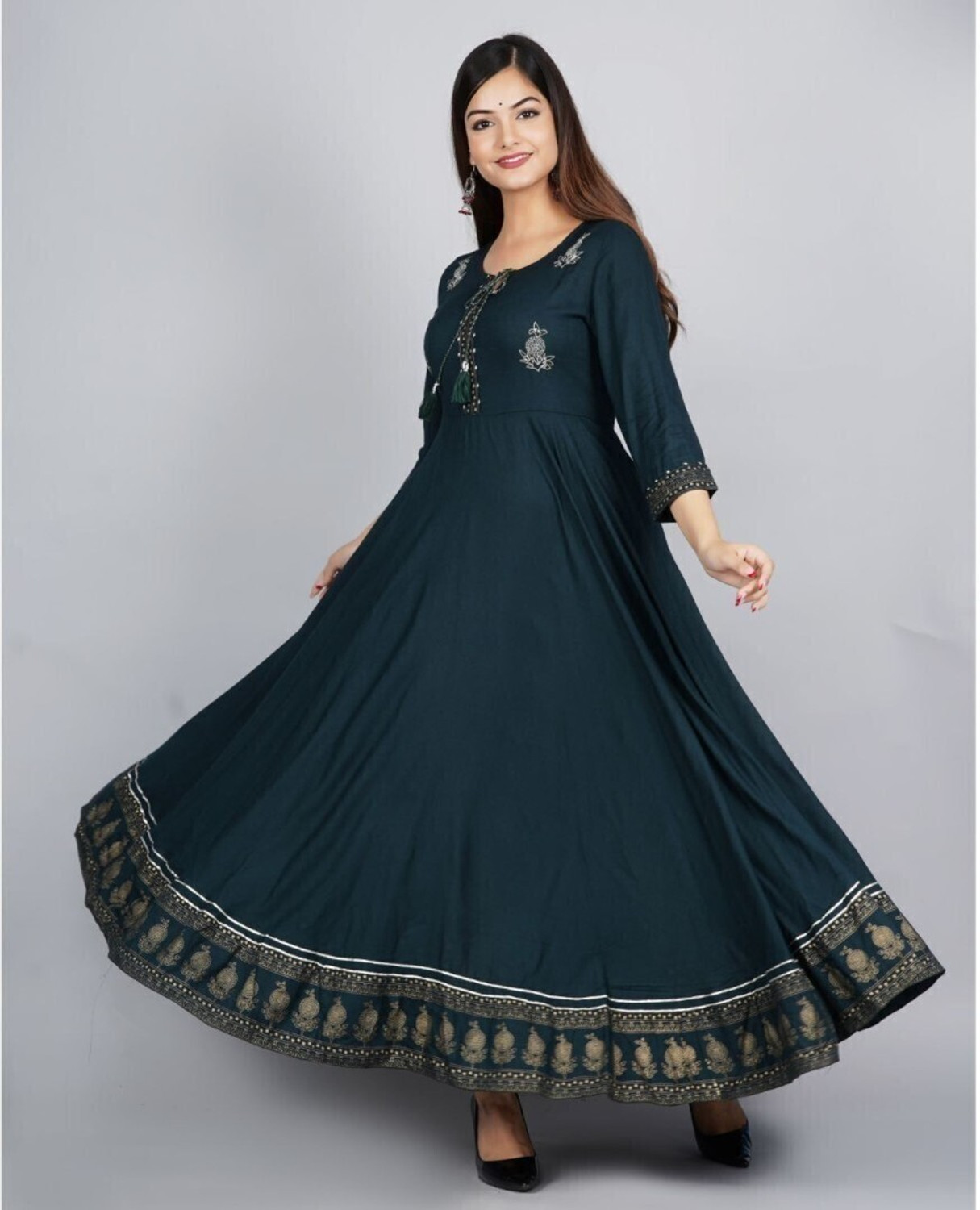 Image of AMBHIKA FASHION Women Printed, Embroidered Gown Kurta