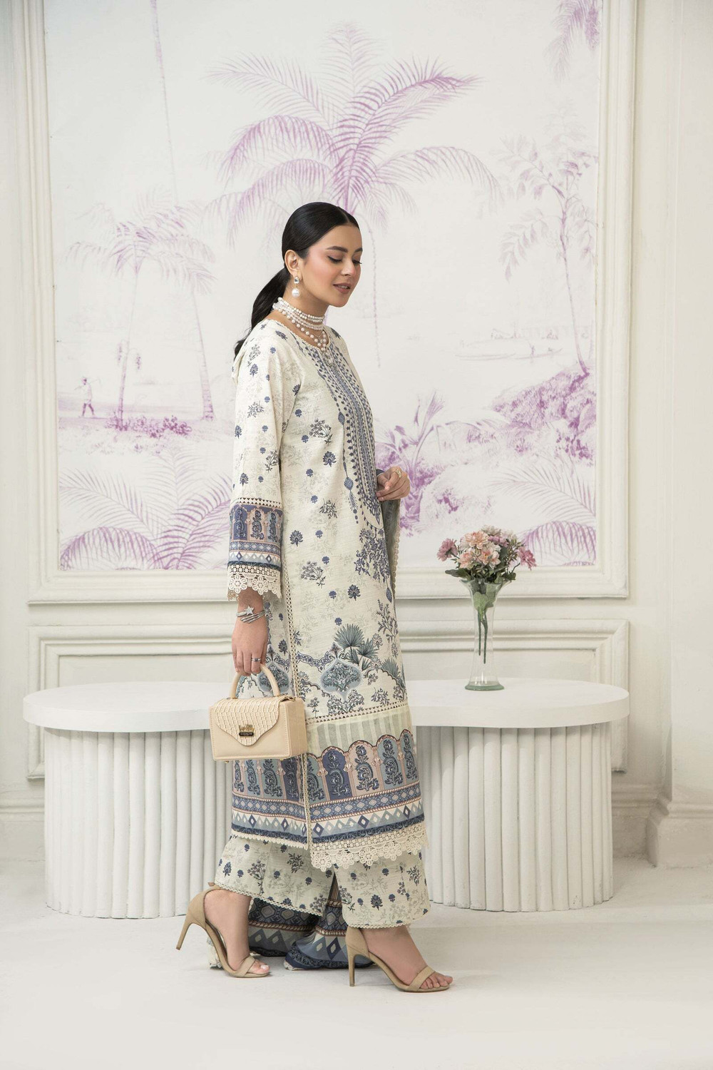 Image of ElvoraInter Printed Kurta, Trouser /Pant & Dupatta Set