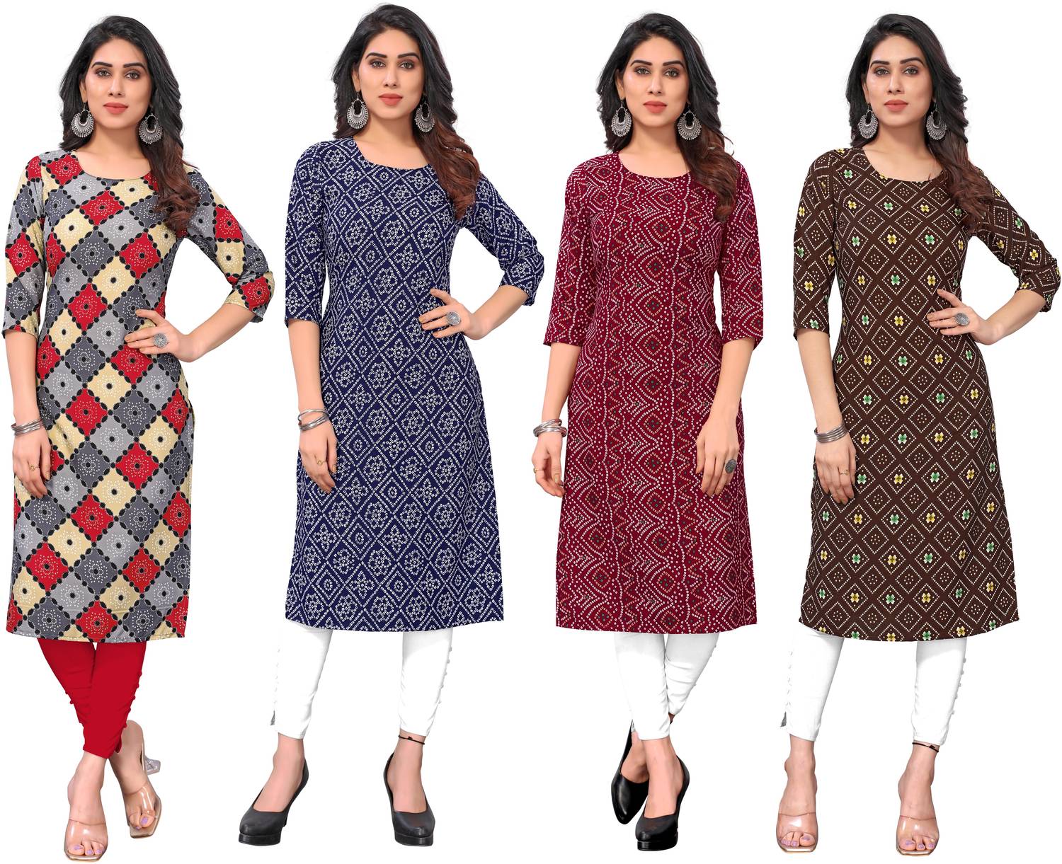 KETAKI FASHION Pack of 4 Women Printed Crepe Straight Kurta (Mult
