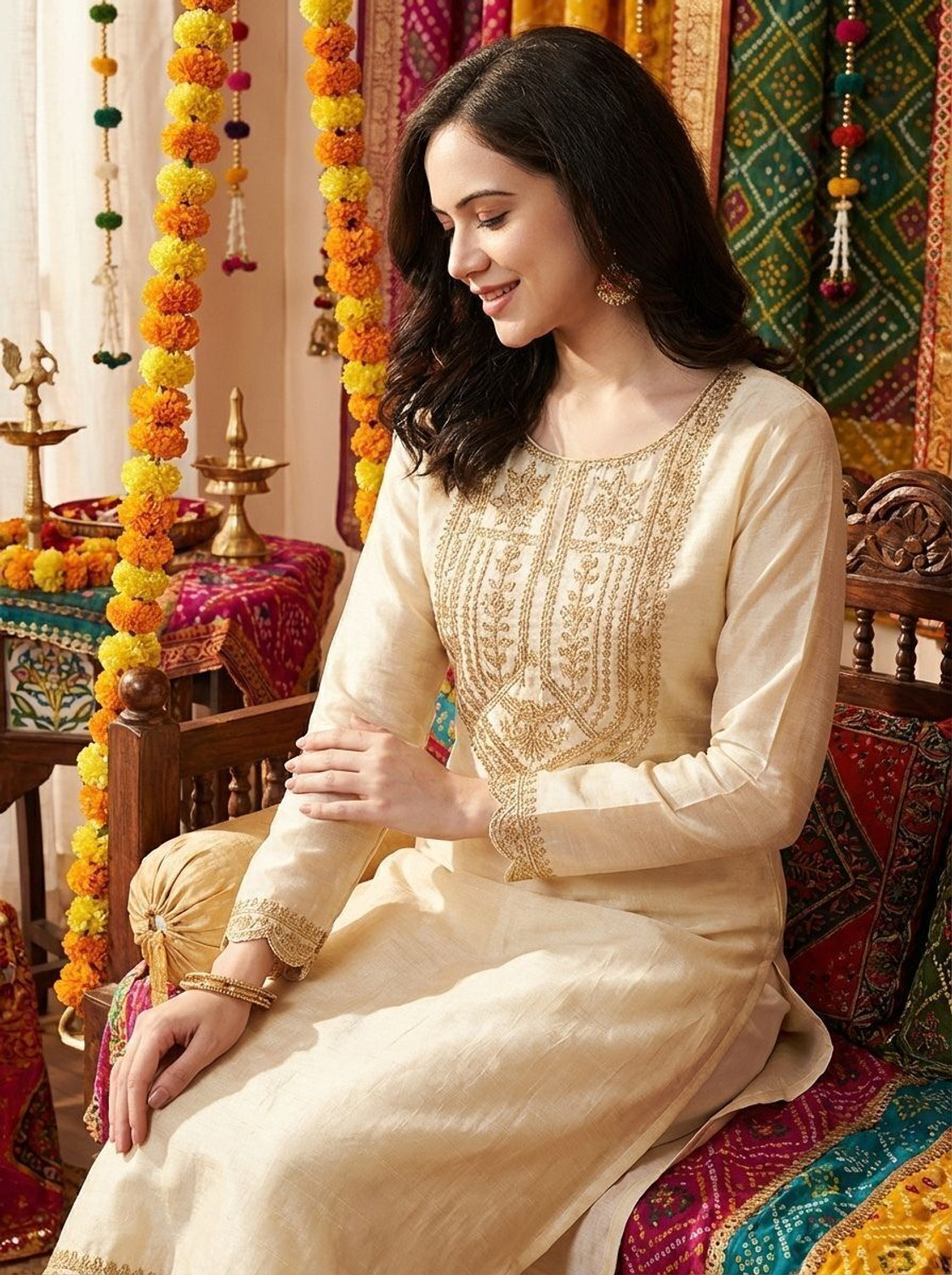 Image of HOUSE OF SETHIA Women Embroidered Straight Kurta
