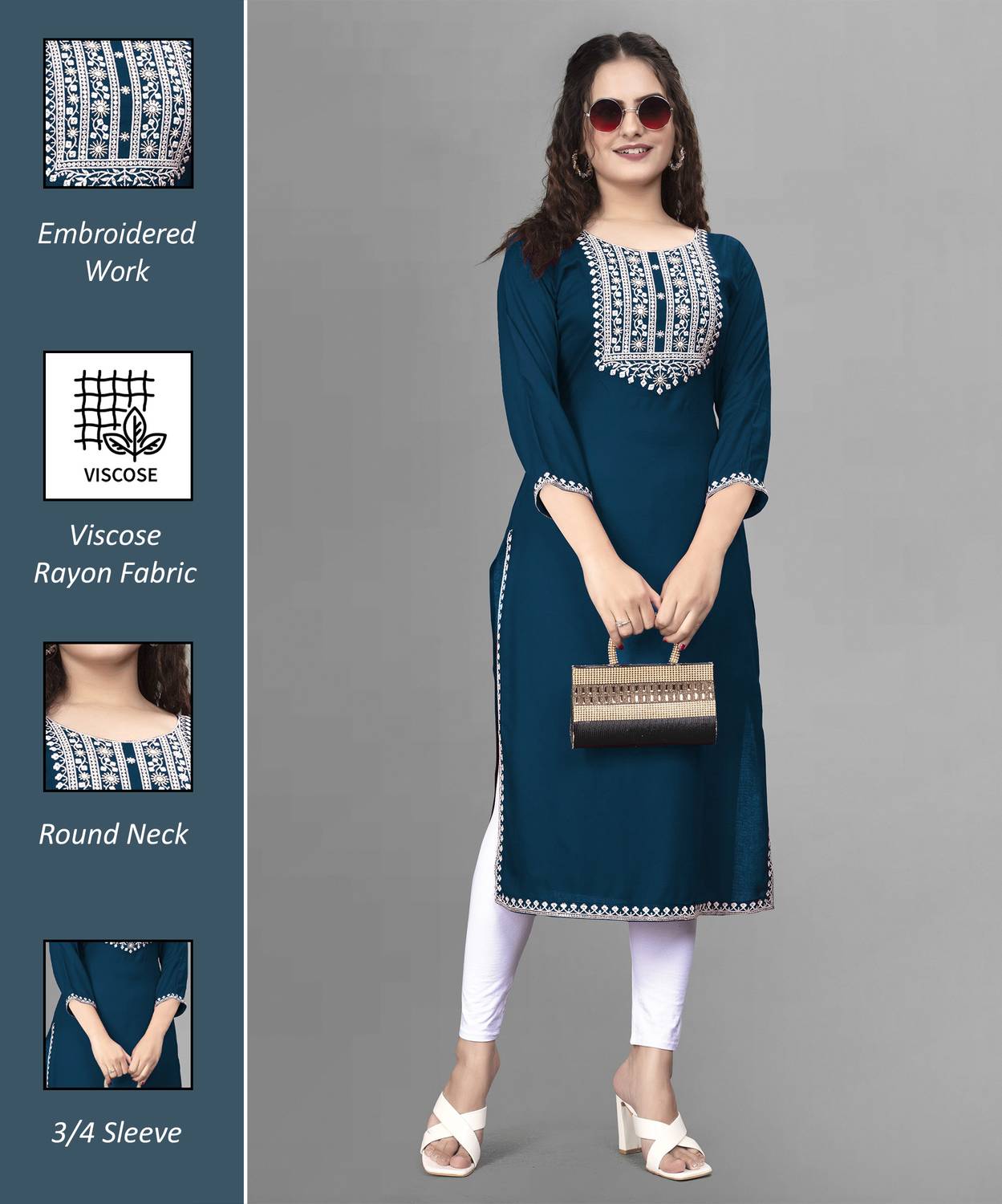 PATBRO Women Embroidered Viscose Rayon A-line Kurta (Multicolor)