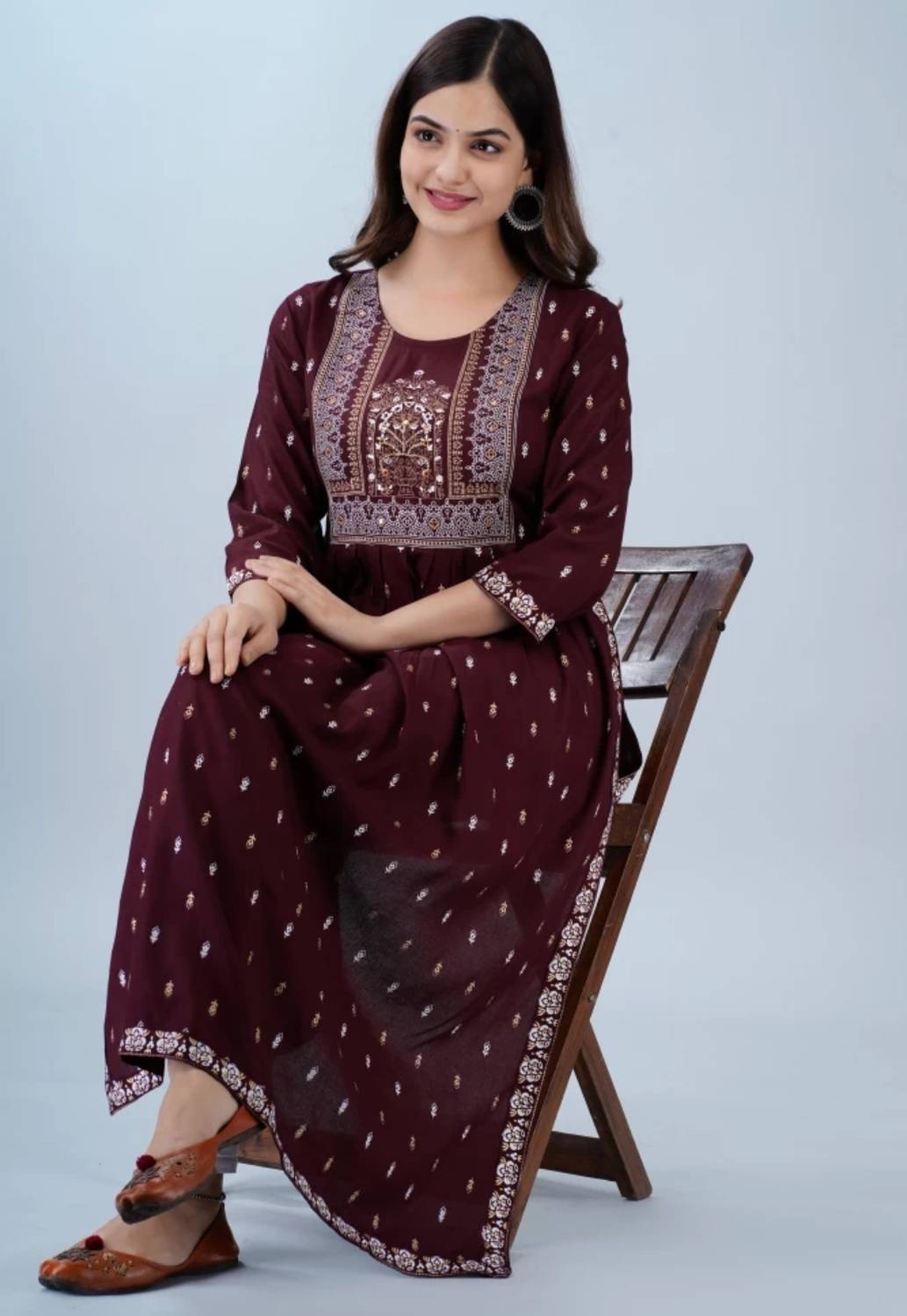 JAYROSH Women Printed Viscose Rayon Flared Kurta (Blue)