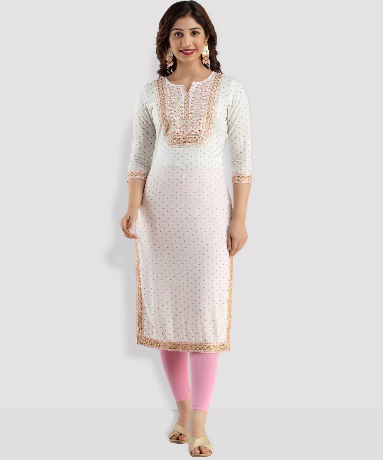 STYLE ANGEL Women Embroidered Viscose Rayon Straight Kurta (White