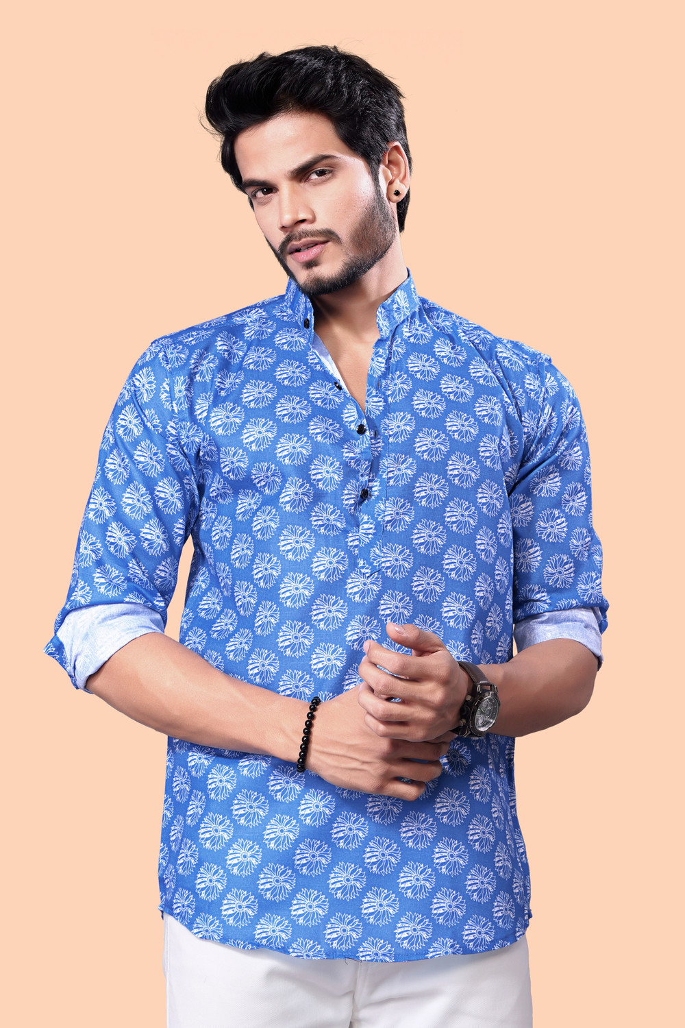 Image of Varidashi Men Printed Casual Blue Shirt